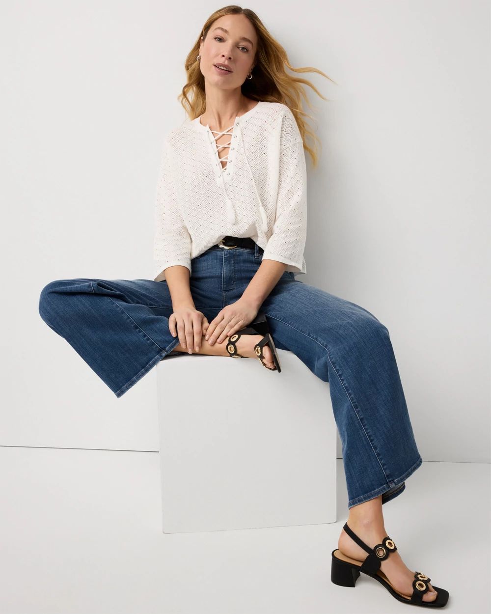 Lace-Up Notch Neck Pullover click to view larger image.