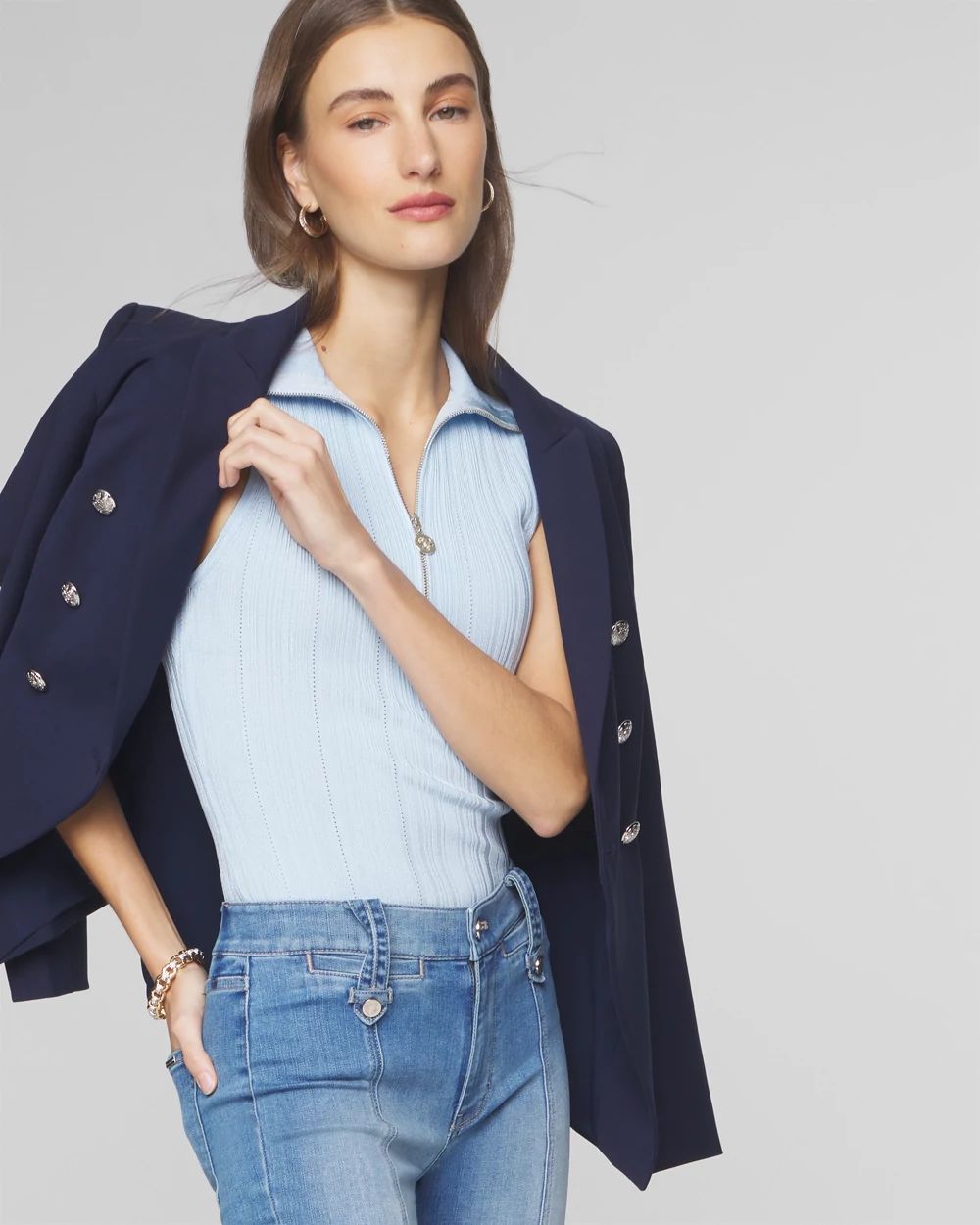 Half Zip Rib Halter Sweater Tank
