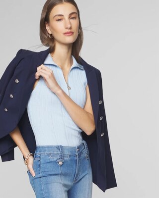 Half Zip Rib Halter Sweater Tank