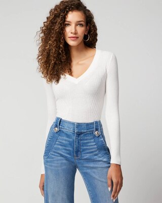 Long Sleeve Cashmere Blend V-Neck Top
