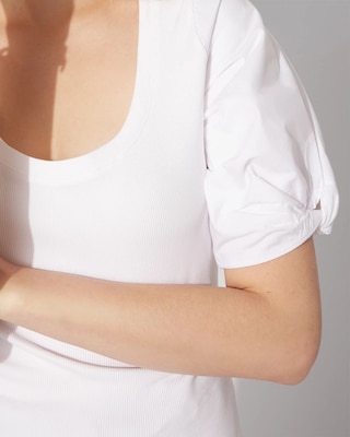 Ribbed Poplin Twist Sleeve Tee click to view larger image.