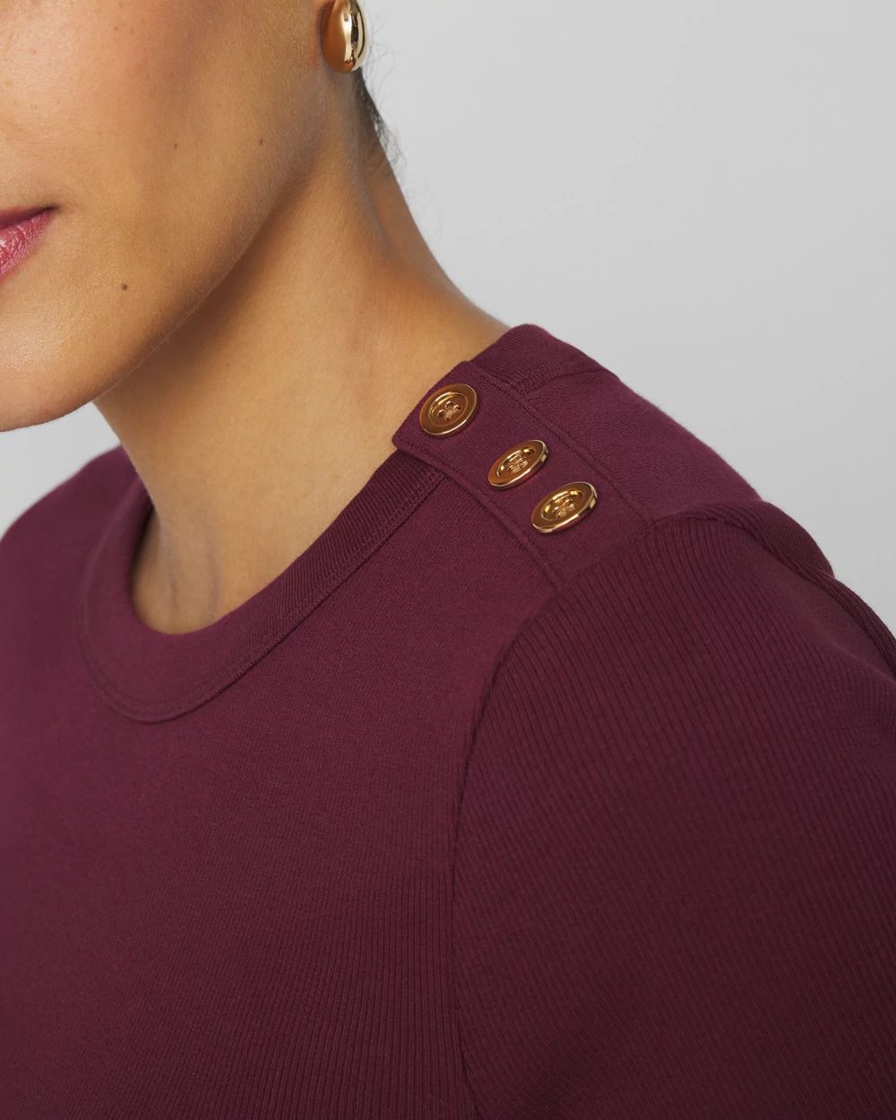WHBM FORME™  Ribbed Stretch Button Shoulder Tee