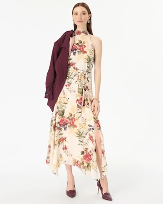 Handkerchief Hem Chiffon Halter Midi Dress click to view larger image.