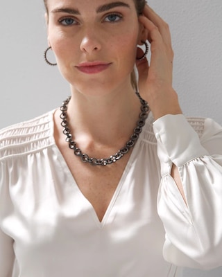 Smocked Shoulder Satin Blouse