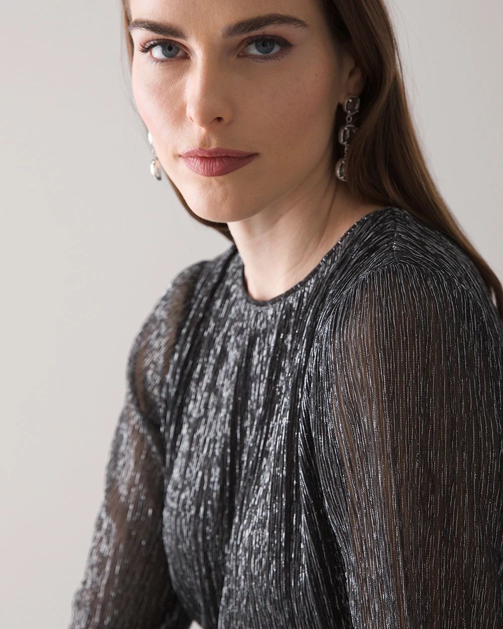 Petite Long Sleeve Shimmer Blouson Dress click to view larger image.