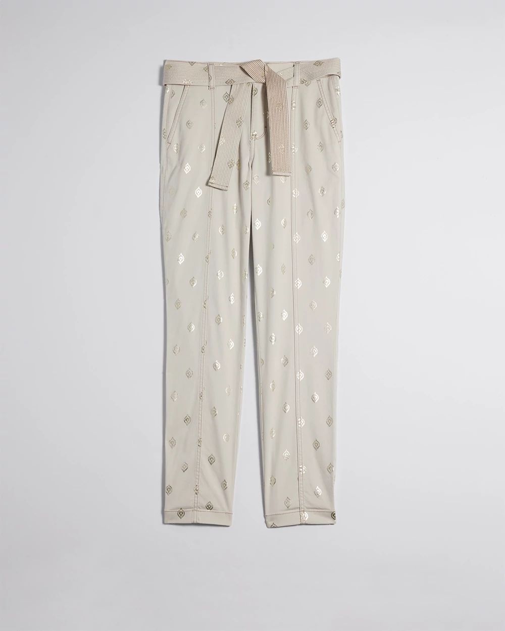 High Rise Foil Print Belted Pret Crop Jeans