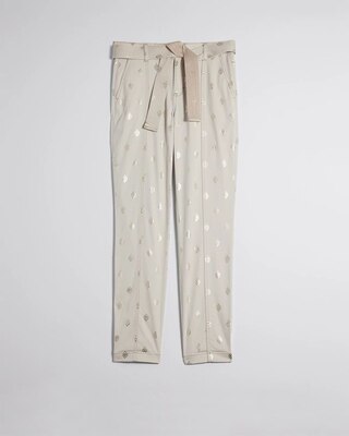 High Rise Foil Print Belted Pret Crop Jeans