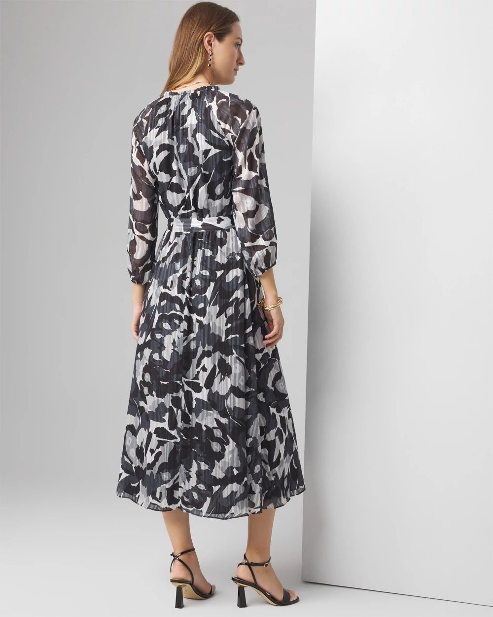 Petite Long Sleeve Printed Midi Dress