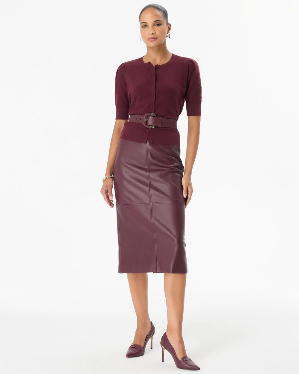 Faux Leather Midi Pencil Skirt click to view larger image.