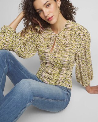 Long Sleeve Pleated Keyhole Blouse click to view larger image.
