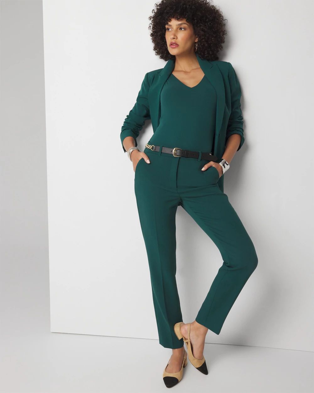 WHBM® Elle Slim Ankle Luxe Double Weave Pants click to view larger image.