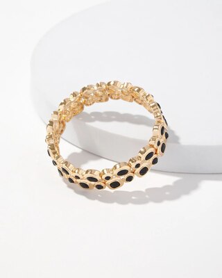 Gold + Black Glass Stretch Bracelet