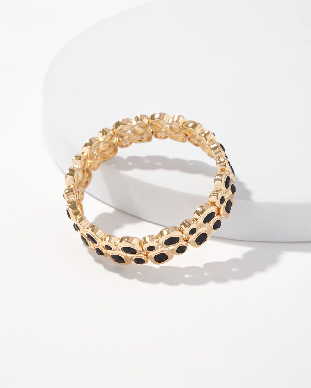 Gold + Black Glass Stretch Bracelet