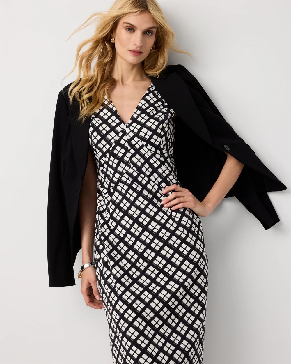 Poplin V-neck Midi Dress