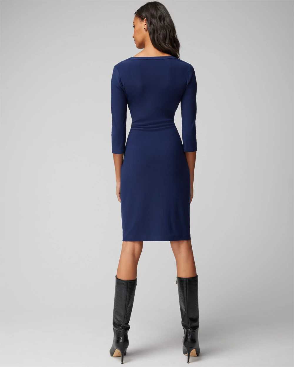 3/4 Sleeve Matte Jersey Tie-Front Shirt Dress click to view larger image.