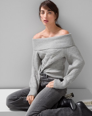 Off-the-Shoulder Cable Knit Sweater click to view larger image.