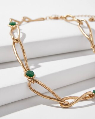 Goldtone + Green Stone Collar Necklace