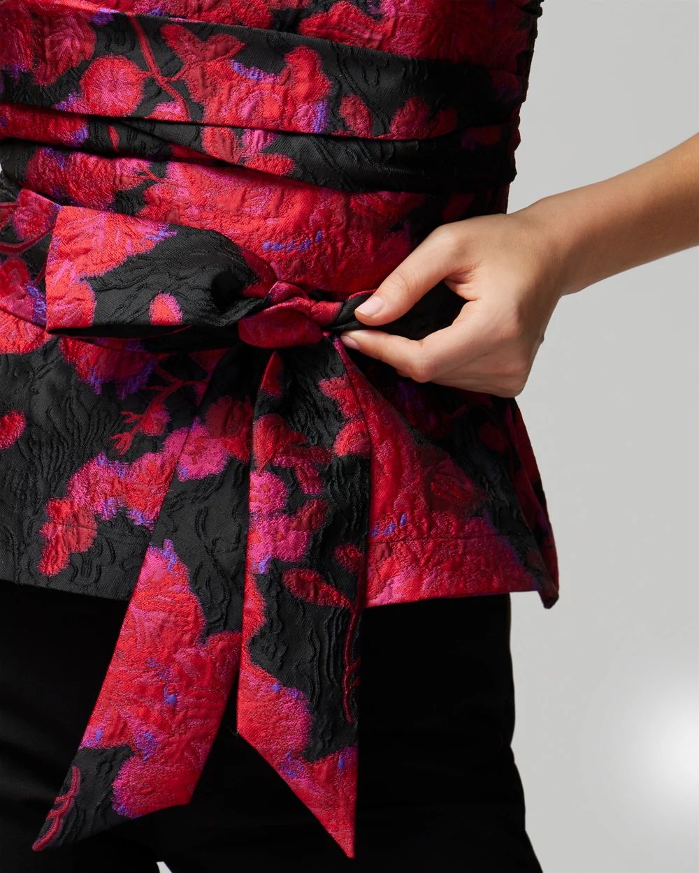 Jacquard Tie Waist Bustier Top