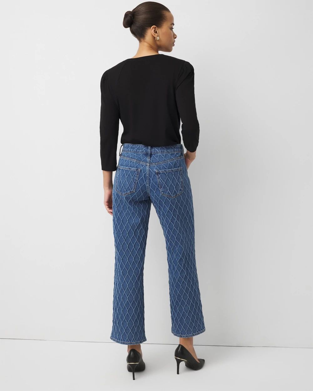 Quilted Mid Rise Wide Leg Jean click to view larger image.