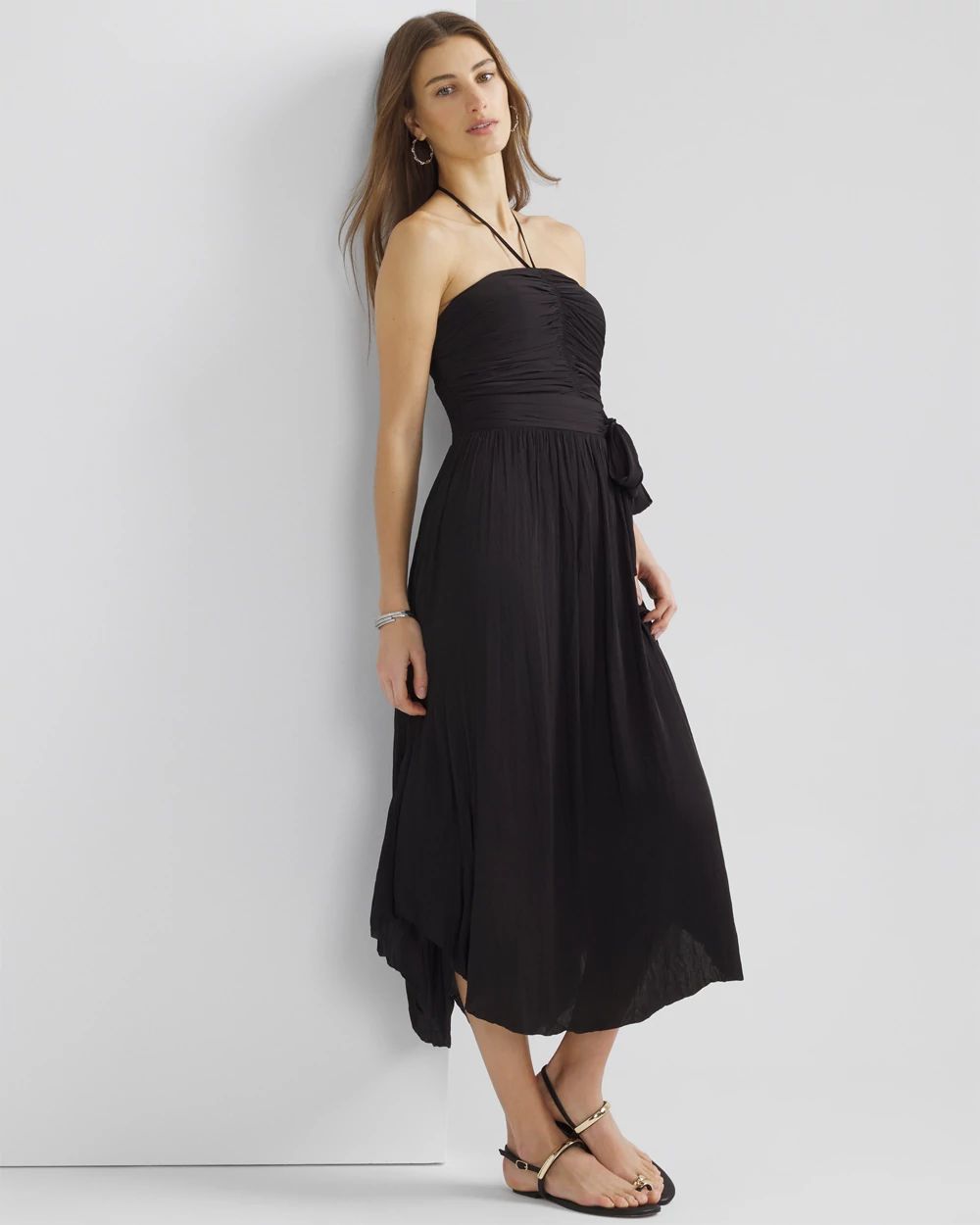 Strapless Pleated Tie-Waist Dress click to view larger image.