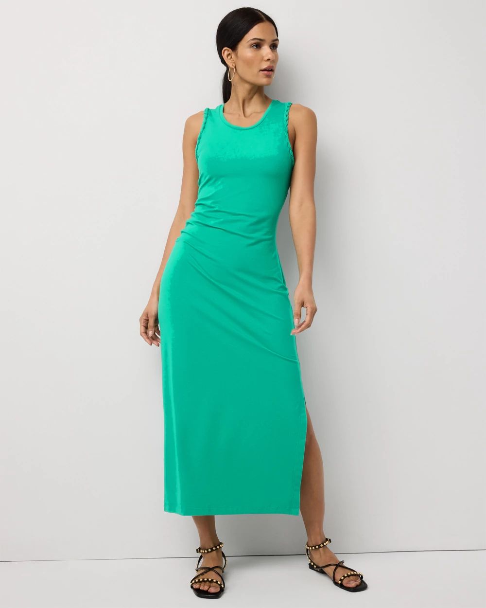 Ruched Sleeveless Midi Dress