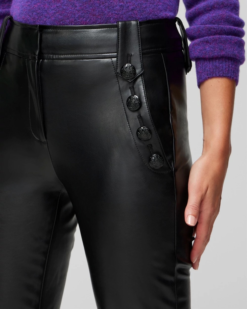 Jolie Vegan Leather Button Straight Pant