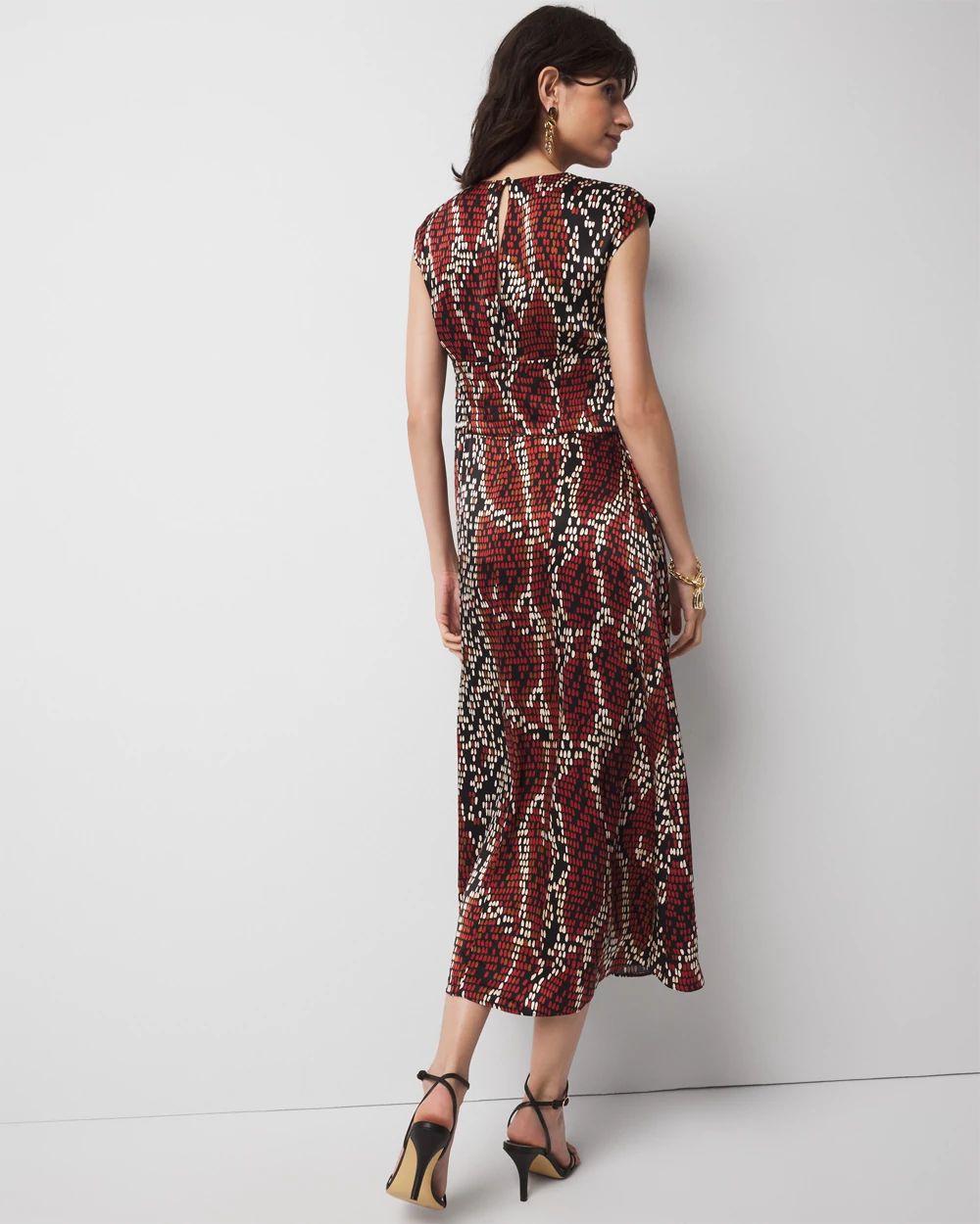 Cap-Sleeve Satin Midi Dress