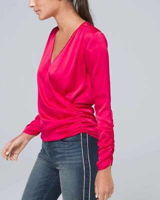 Petite Ruched Faux-Wrap Blouse
