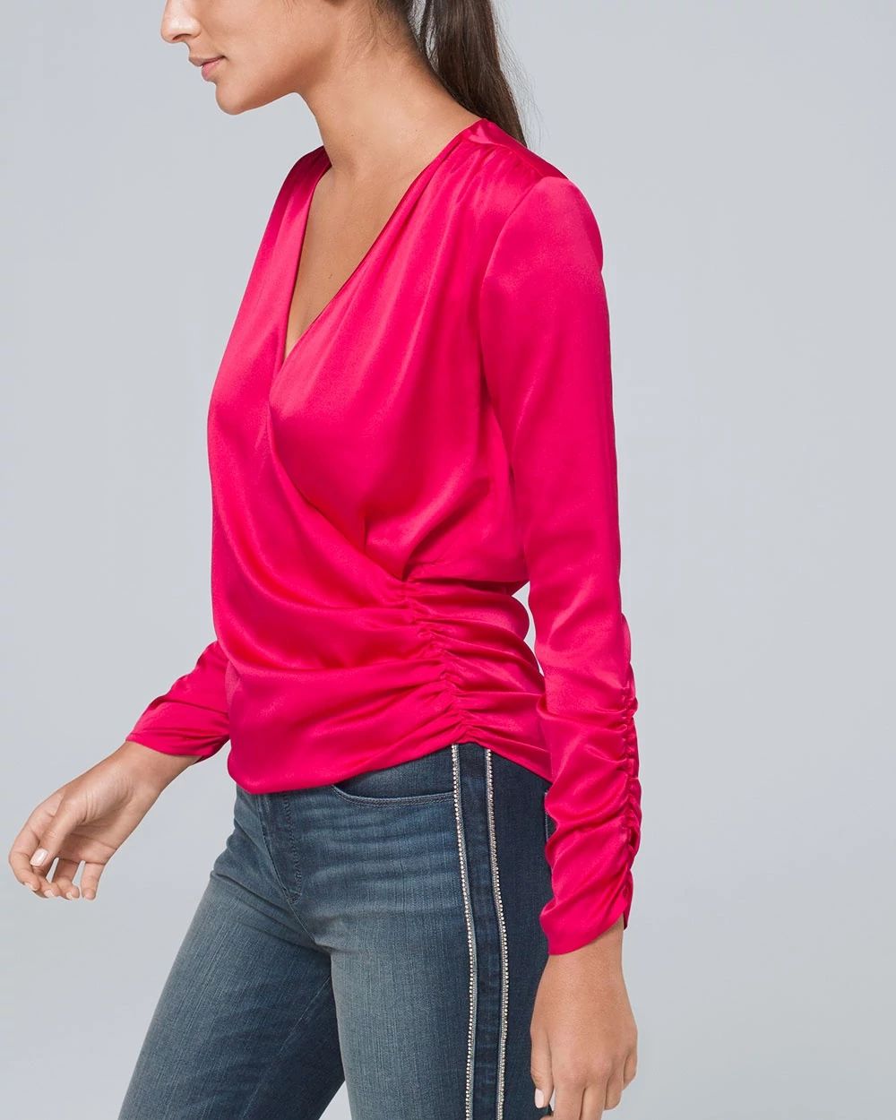 Petite Ruched Faux-Wrap Blouse click to view larger image.