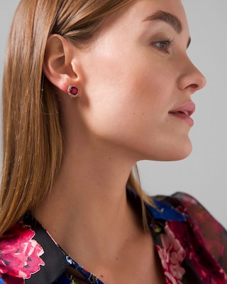 Goldtone & Red 4-Pack Earrings