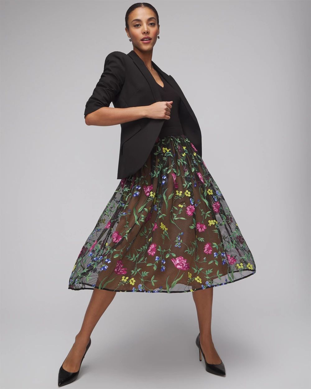 Petite Embroidered Fit & Flare Skirt