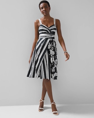 Petite Black + White Poplin Fit & Flare Dress