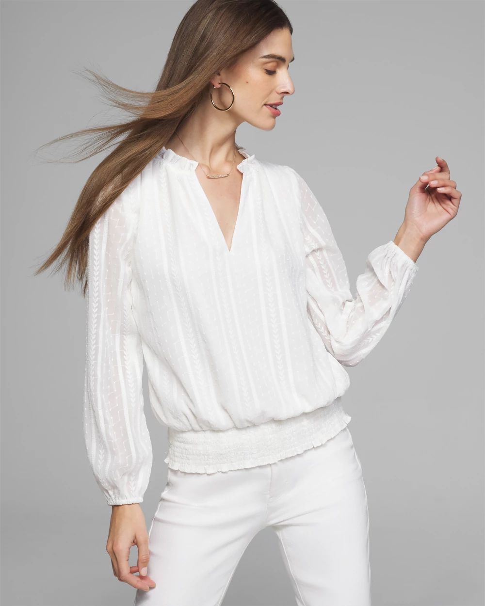 Outlet WHBM Long Sleeve Smocked Blouse
