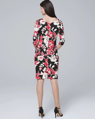 Draped-Neck Floral Sheath Dress click to view larger image.