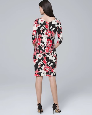 Draped-Neck Floral Sheath Dress