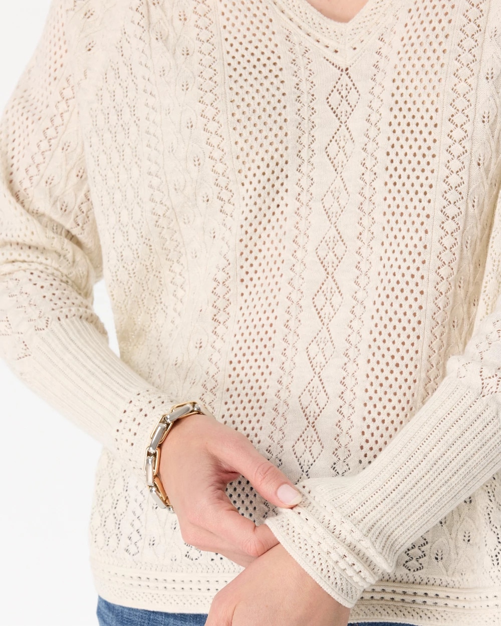 Pointelle V-neck Pullover