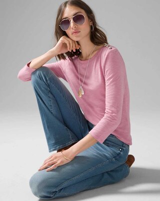 3/4 Sleeve Button Shoulder Tee click to view larger image.