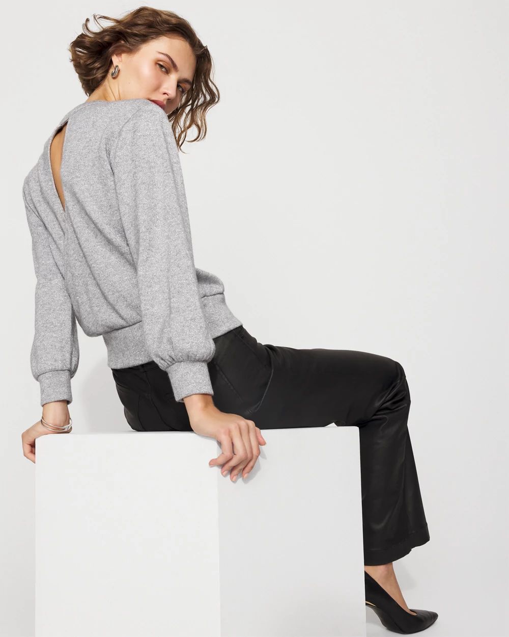 Lurex Puff Sleeve Snit Top click to view larger image.