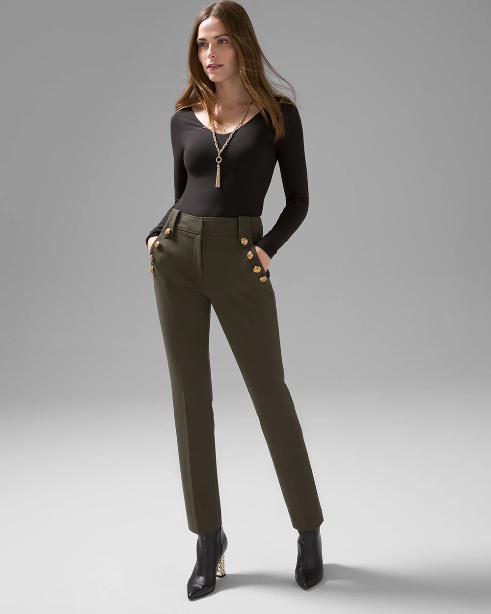 WHBM® Jolie Button Straight Luxe Stretch Pant