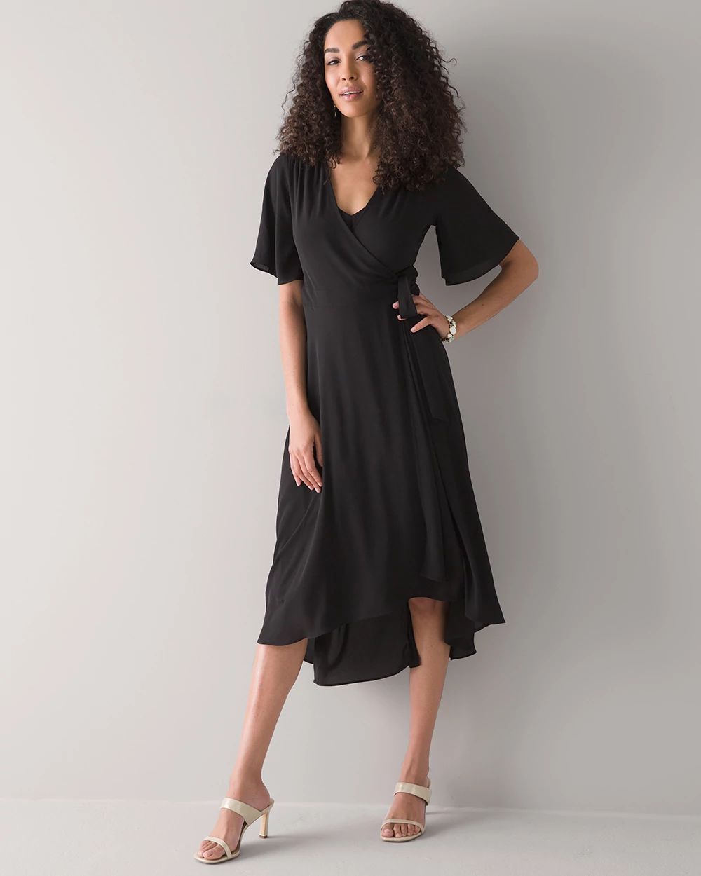 Flutter Sleeve Midi Wrap Dress
