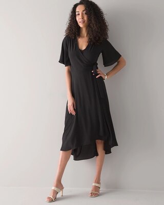 Flutter Sleeve Midi Wrap Dress