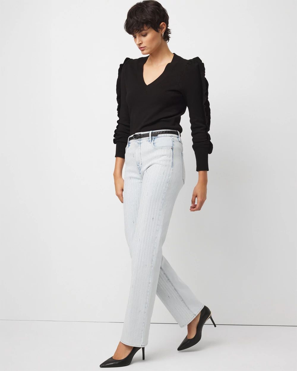 Rhinestone Pinstripe Extra High Rise Straight Jean click to view larger image.