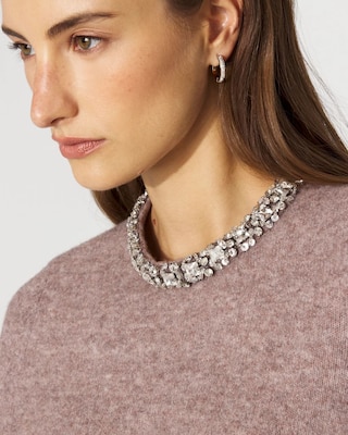 Embellished Crewneck Pullover Sweater click to view larger image.