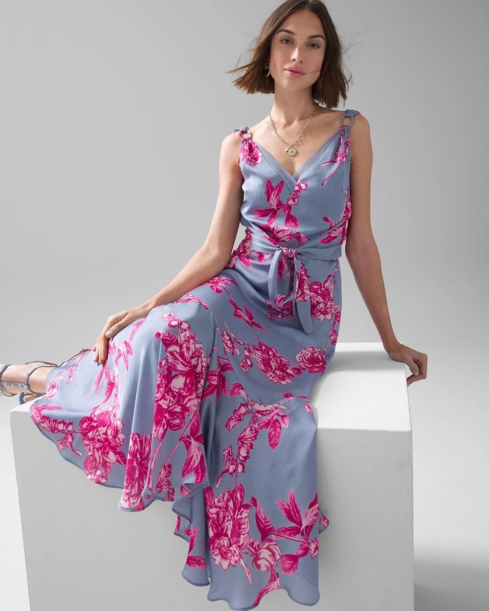 Floral Satin Fit & Flare Dress click to view larger image.