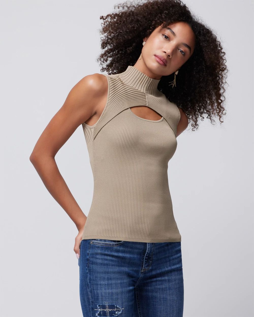 Sleeveless Cutout Mockneck