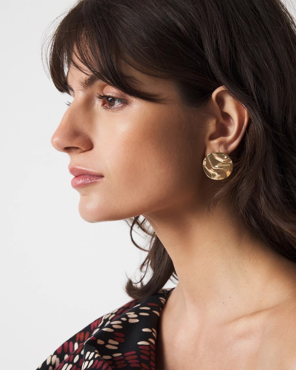 Gold Hammered Disc Stud Earrings - image 2