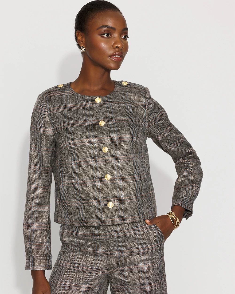 Metallic Plaid Cropped Jacket