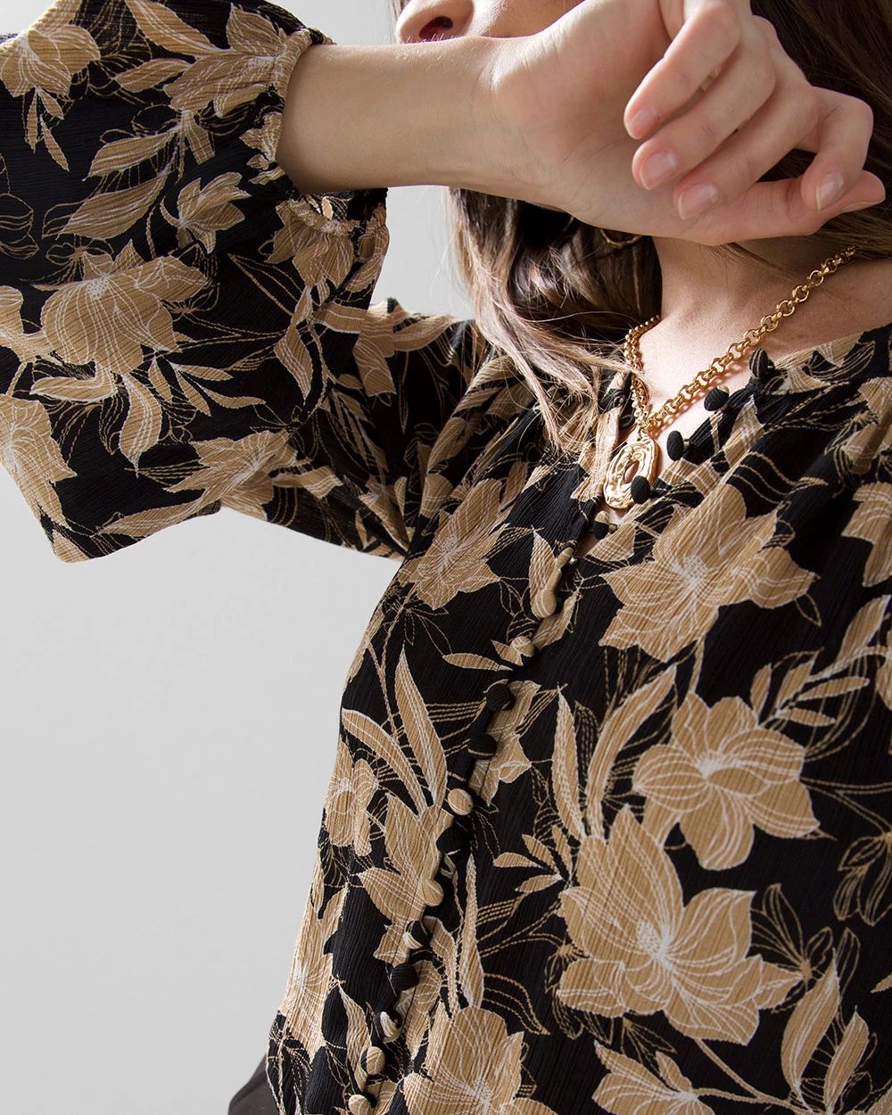 Long Sleeve High-Low Printed Blouse
