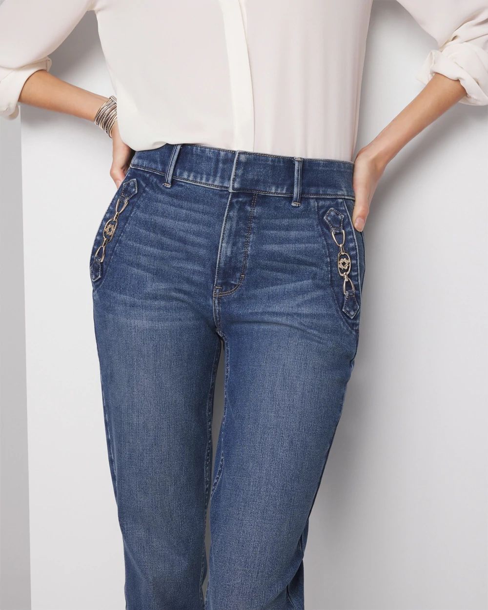 High-Rise Sculpt Horsebit Straight-Leg Jeans click to view larger image.
