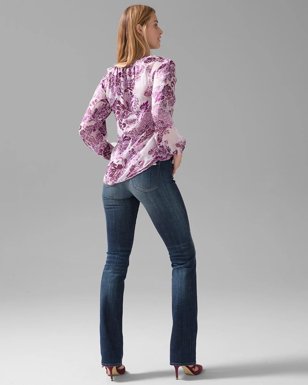 Long Sleeve Floral Silk Burnout Blouse